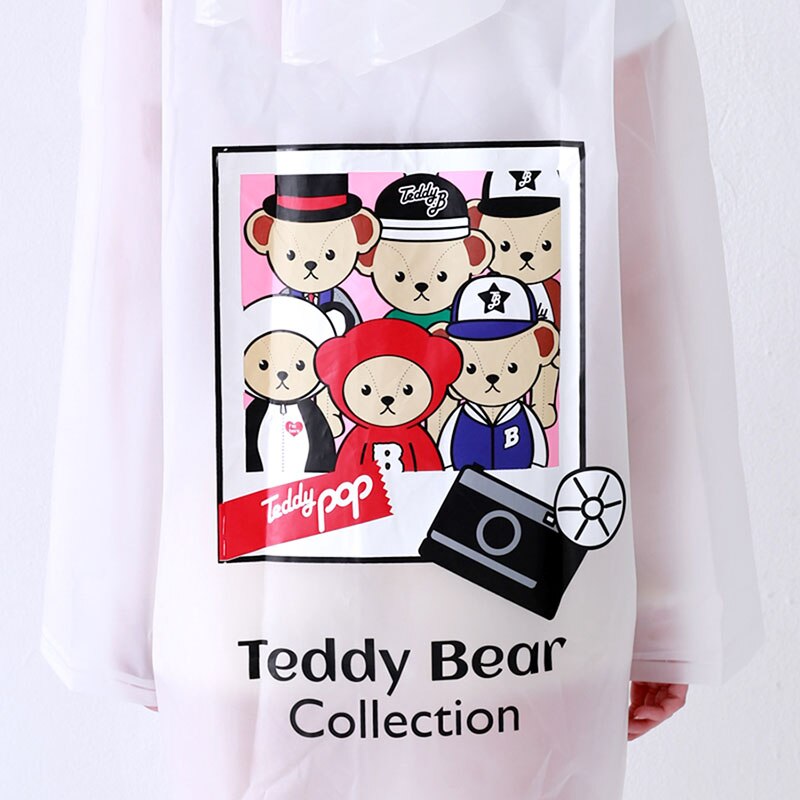 Outdoor Safe Transparent Hiking Rain Poncho Plastic Women Long Cover Rain Raincoat Naisten Waterproof Raincoats Rain Gear 6C001: Teddy Bear3 / L