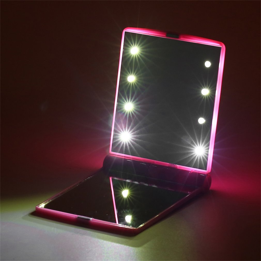 Low Power Comsumption Portable 8 LED Makeup Mirror Lights Women Facial Make up Cosmetic Mirrors Desktop Foldable Pocket Mirror