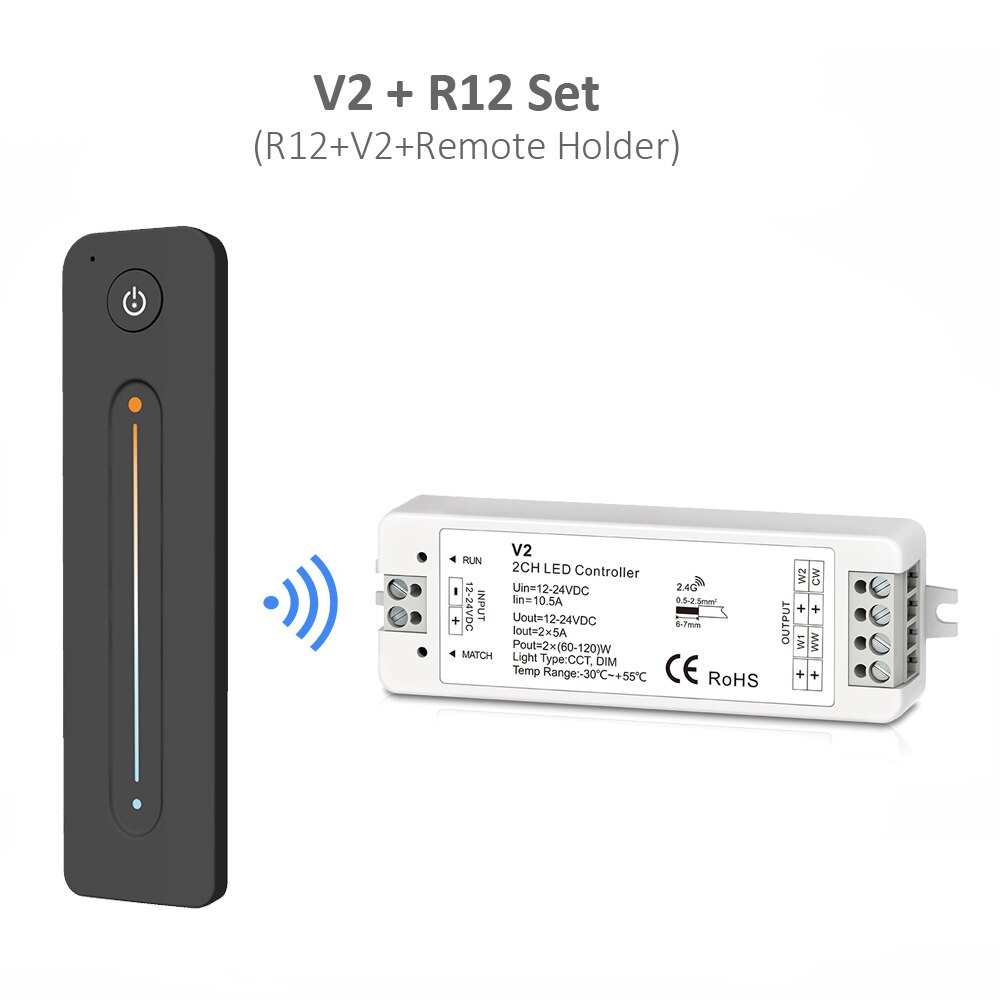 WW CW LED Controller CCT 2CH 12V 24V DC 10A LED Dimmer RF 2.4G Wireless Remote Control for Single Color Dual White LED Strip: Beige