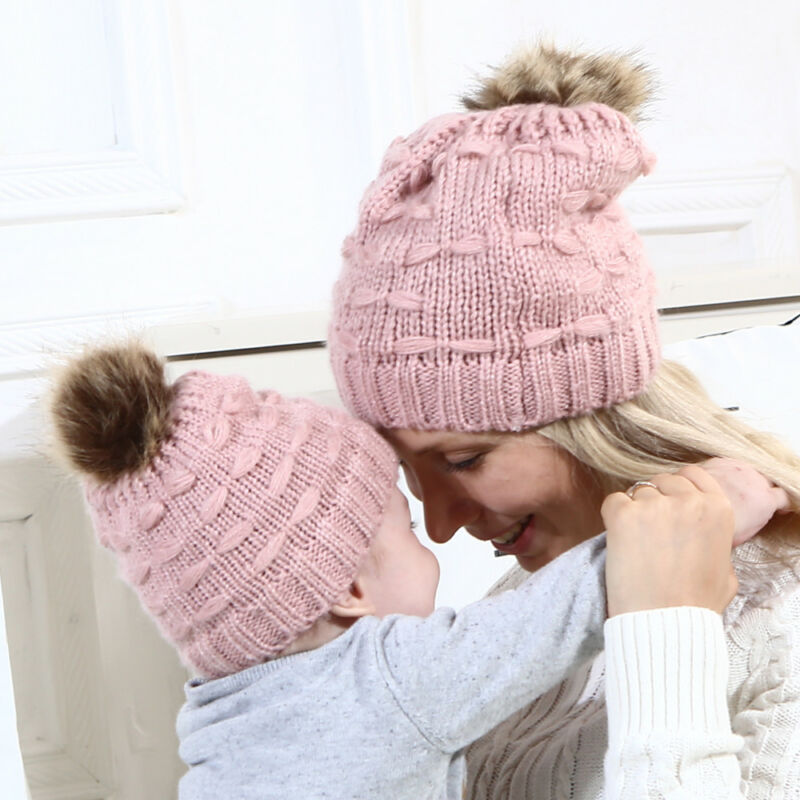 Cute Kids Girls Hats Mother Daughter Warm Knitted Hat Family Matching Children Hats And Caps Winter Newborn Baby Hat Beanie Caps
