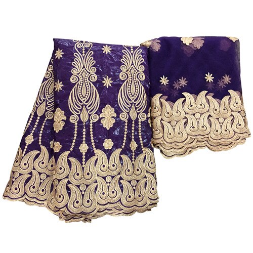 bazin riche getzner african guinea brocade fabric cotton fabrics embroidery tulle fabric gele headtie 5+2 yards/lot: Purple