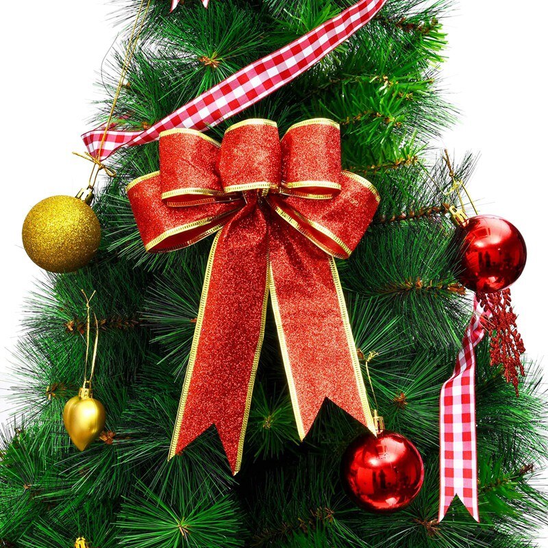 10 stk glitter juletræ sløjfer bånd sløjfer, lange 10 tommer og brede 8 tommer juletræ hængende ornamenter til chr