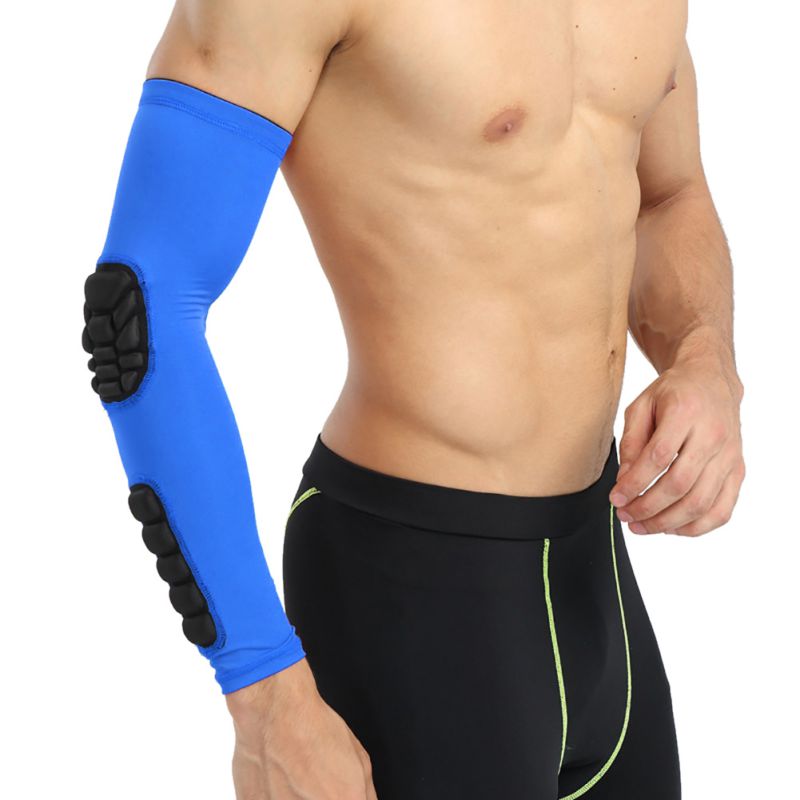 Arm Warmers Sport Basketball Sleeves Honeycomb Anti-collision Non-slip Compression Elbow Pads Protector Armband Safety Band: Blue / XL