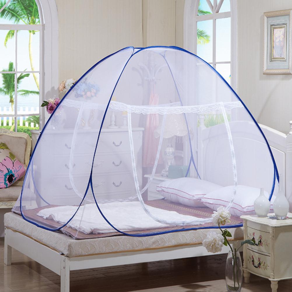 Mosquito Net Bed Canopy Foldable Net For Single Person Automatic Insect Protection Net: blue XL size