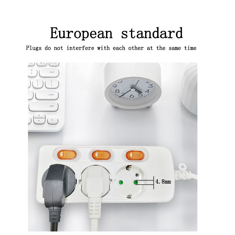 Hight Extension Cord Socket EU Plug Socket Separate Switch Control Power Strip with 2USB Charger Socket