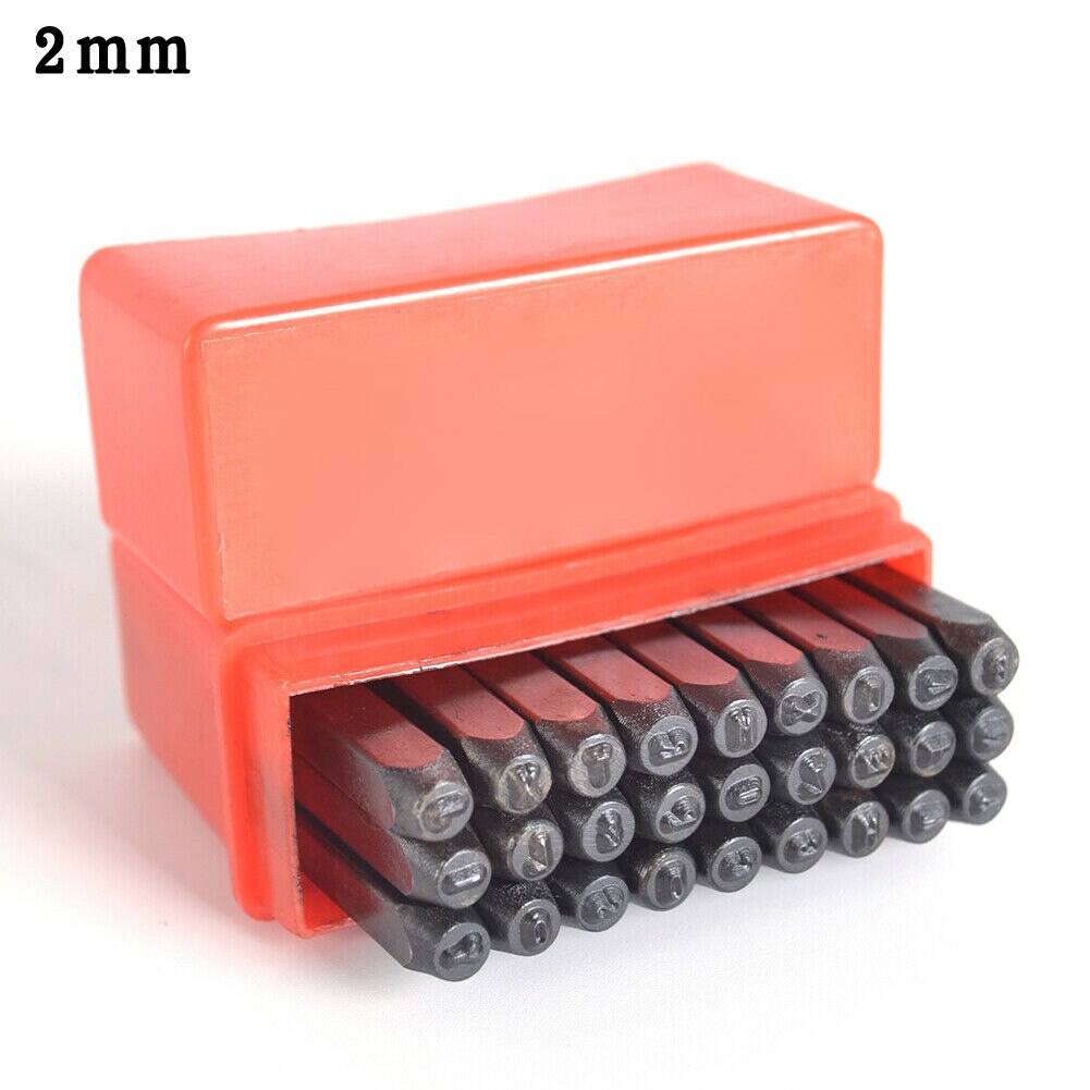 Herramienta de artesanía de cuero, juego de sellos de mayúsculas, letras del alfabeto, punzón de acero, Kits de herramientas de artesanía de Metal, A-Z de 2-6mm, 27 Uds.: 2mm