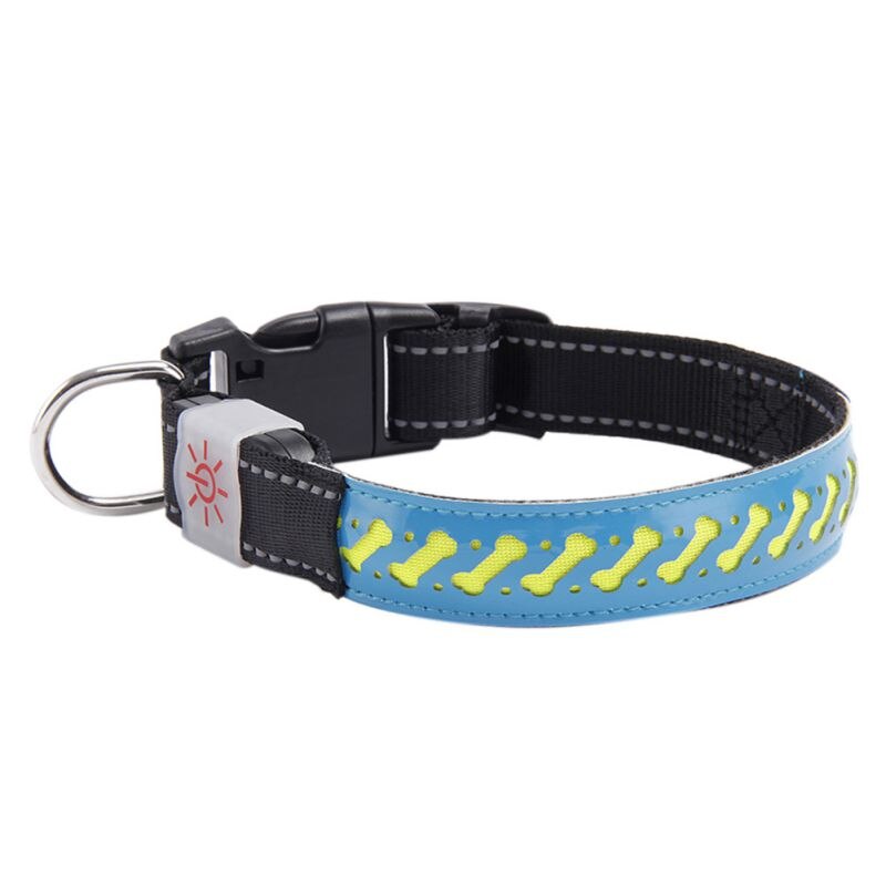 Collier de chien de LED en cuir d'unité centrale Rechargeable d'usb de collier pour animaux de compagnie de lumière de nuit collier de lueur avancé, collier réglable d'animal de compagnie de sécurité: Bleu / S