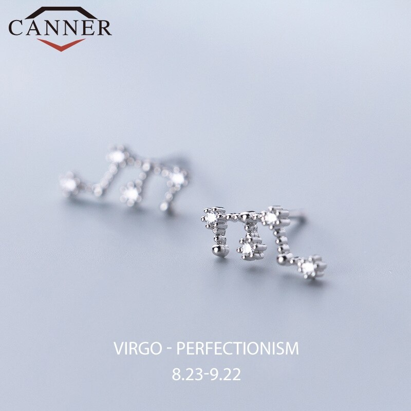 12 konstellation Kleine Frische Minimalistischen CZ Zirkon Ohrringe für Frauen 925 Sterling silber nette Stud Ohrringe Geburtstag: Virgo