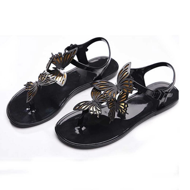 Summer Female Sandals Crystal Jelly Shoes Woman Flat Bottom Lady Casual Summer Beach Butterfly Flip Flops White Footwear