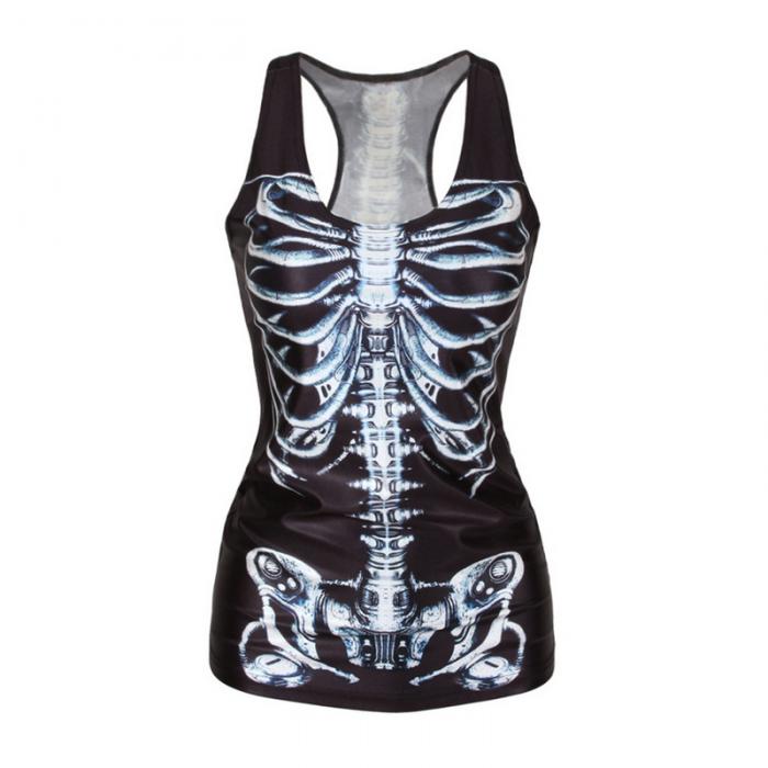 Vrouwen T-shirt Gothic Punk Racerback Tank Top Vest 3D Bones Print Slim Sleevless Tops