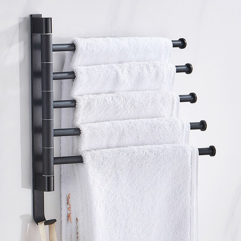 Vægmonteret håndklædestativ badeværelse drejelig håndklædeholder plads aluminium svingarm håndklædebøjle drejestænger bad køkkenhylde