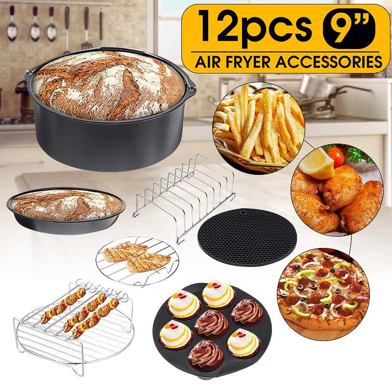 Acessórios para fritadeira a ar, acessórios para fritadeira a ar 9 Polegada adequados para fritadeira a ar 5.2-6.8qt 13/12/11/10/8x cesta de cozimento para pizza, grelha, utensílios de cozinha: 12pcs