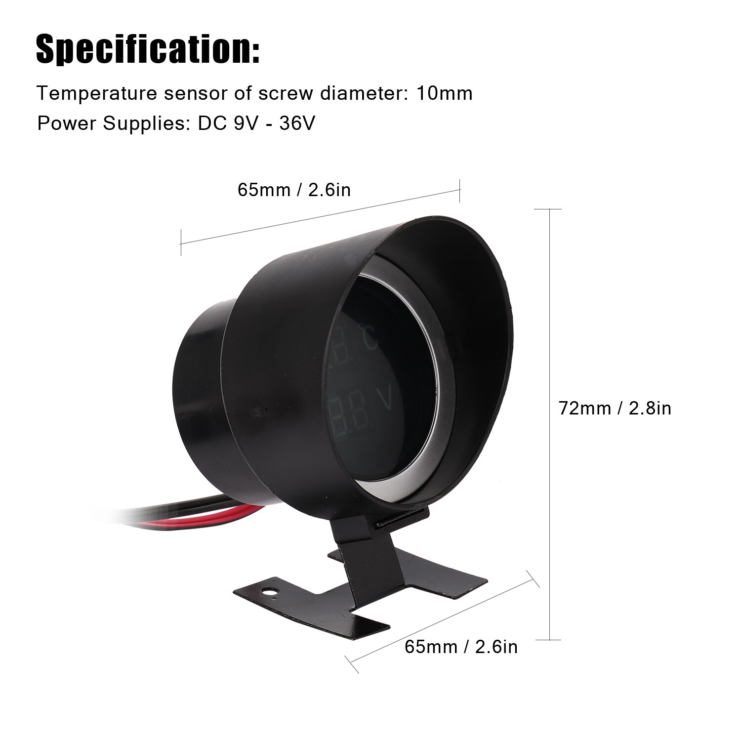 Indicador de Temperatura de agua Digital Led redondo para coche y camión, Sensor de Temperatura, Temperatura para Moto + voltímetro, medidor de voltaje de voltios 2 en 1, 12,0 V, 24V