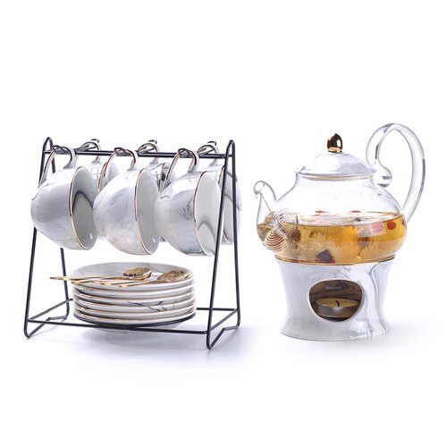 Blomsterte 6 koppar set , 2 koppar kaffekopp, enkel bubbelkokt frukt te tekanna 4 koppar set kaffekoppar set tekopp