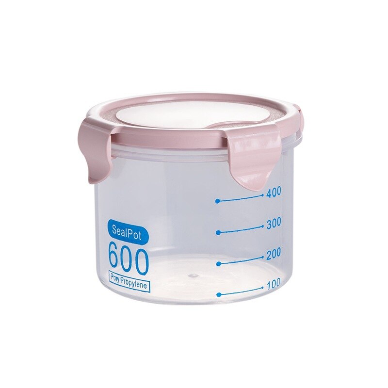 Plastic Buckle Sealed Jars Food Containers Nuts Snack Dry Goods Storage Tank Refrigerator Kitchen Storage Box With Scale: 600ml pink