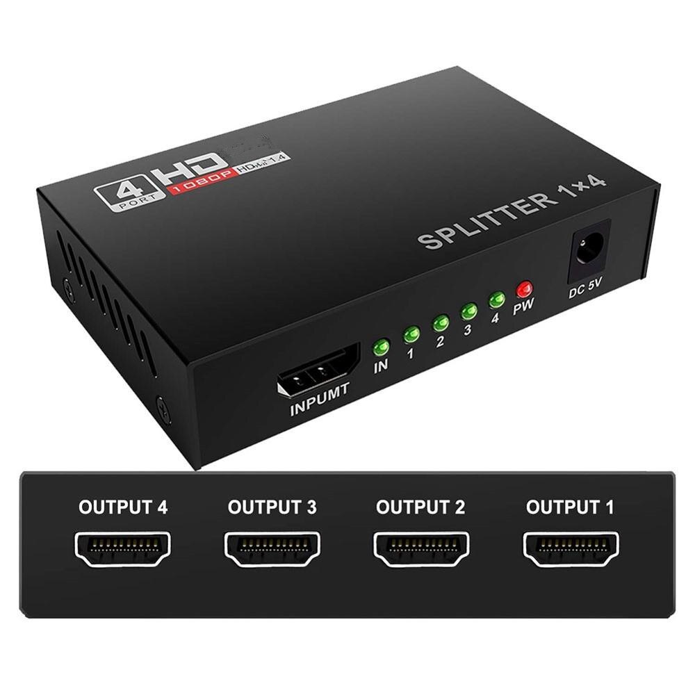 Répartiteur HDCP 1 en 4, compatible HDMI 3D 1080P, amplificateur de Signal de puissance 1x4, commutateur de répartiteur Audio, adaptateur de convertisseur HD