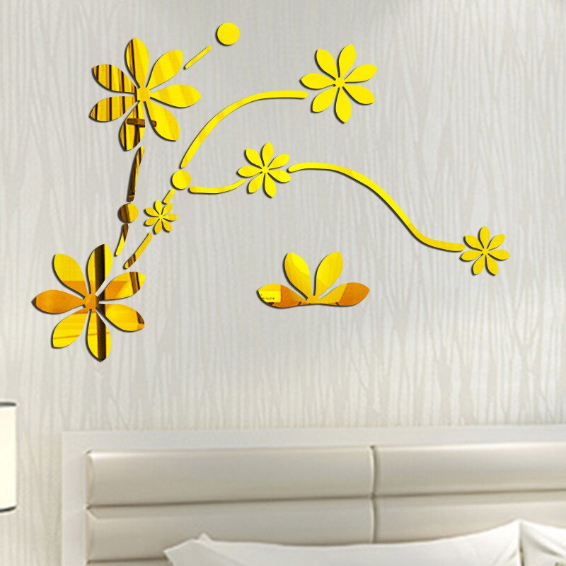 Blume Reben Acryl Spiegel Zauberstab Aufkleber Wandbild Schlafzimmer Wohnzimmer Dekor Hause Dekoration Zubehör