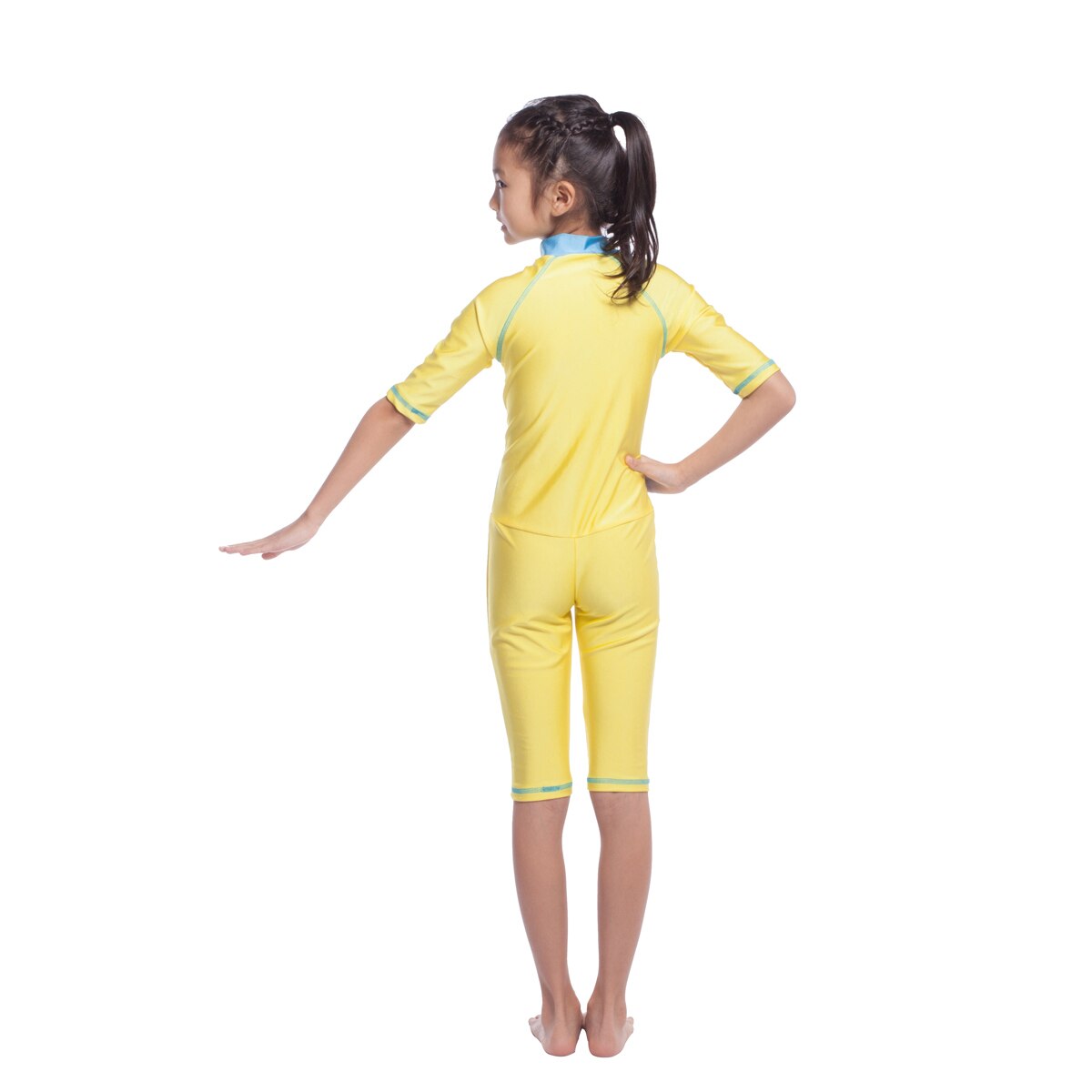 Msulim – ensemble de natation quatre saisons pour filles, combinaison en nylon Patchwork burkini à demi-manches, pantalon mollet, enfants islamiques modeste