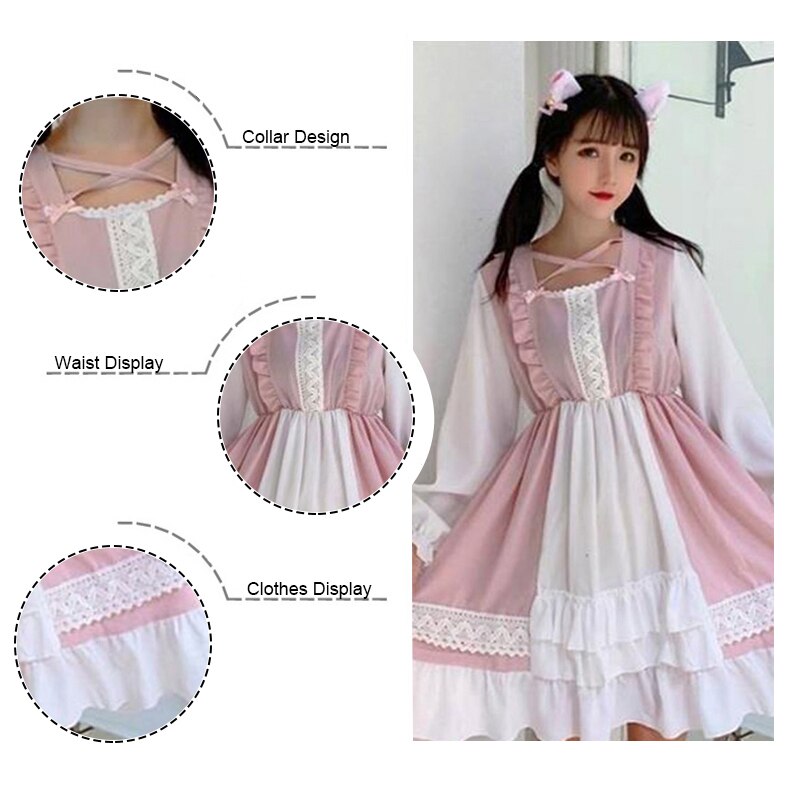 Anbenser Japanese Sweet Loli Dress Op Small Cute Lolita Dresses Girls Schoolgirl Fairy Women Gothic Lolita Dress Kawaii Clothing