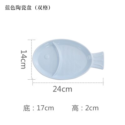 Ceramic children plate baby tableware cute cartoon kindergarten home breakfast plate grid plate biscuit fruit plate: blue