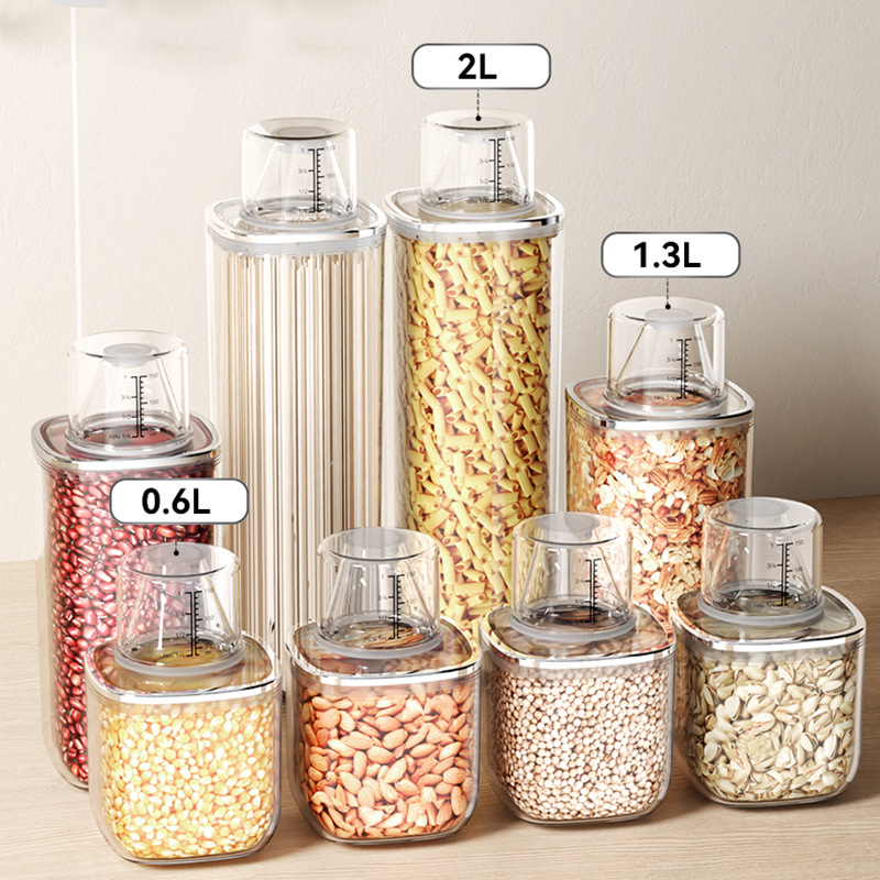 Contenedor hermético de plástico para almacenamiento de alimentos, caño de vertido, tarro transparente para cereales, nueces, frijoles, caja de almacenamiento, organizador de despensa de cocina