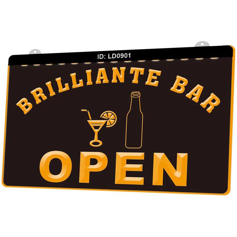 Ld0901 brilliante bar åpenn 3d gravering ledet lys skilt flere farger gratis detaljhandel