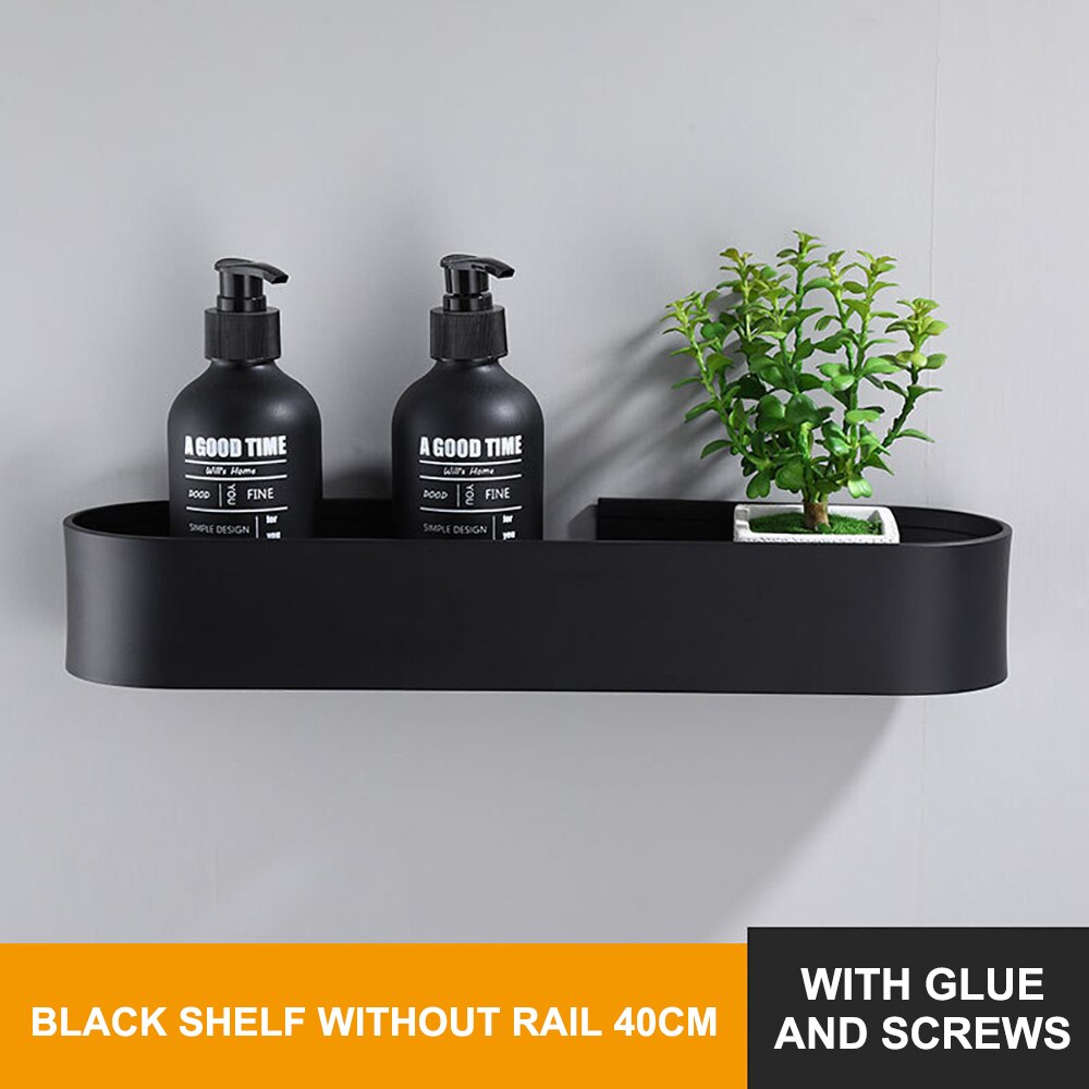 Wall Mount Bathroom Shelf Rack Bath Shower Storage Organizer Shower Caddy Holder Kitchen Shelf Organizer Bathroom Accessories: 40cm Black