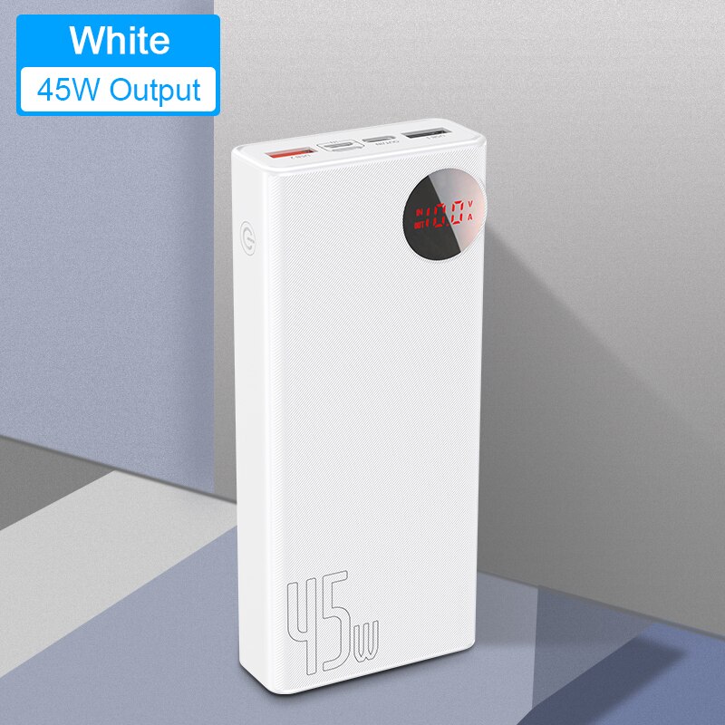 Baseus Power Bank 20000Mah Snel Opladen Qc 4.0 Draagbare Batterij 45W Snelle Opladen Powerbank Draagbare Oplader Voor Iphone xiaomi: WHITE