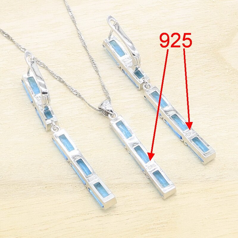 Sky Blue Halfedelstenen Sieraden Sets Voor Vrouwen Armband Lange Oorbellen Ringen Ketting Hanger Box