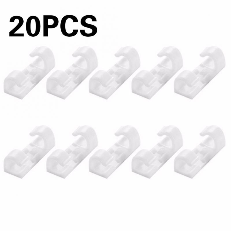 20Pcs Self-Adhesive Wire Desk Organizer Cable Clip Cable Manager Wall Wire Holder Charging Cable Winder Office Headset Line: White 20pcs