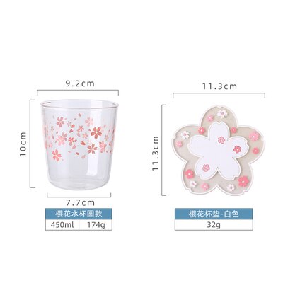 Tasse transparente à fleurs de cerisier, rose, café au lait, verre Sakura résistant à la chaleur, sous-verre Kawaii: B