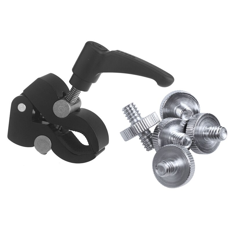 6 stuks camera-accessoires, : 1 stuks magische arm-krabtangclip en 5 stuks 1/4 inch mannelijke  to 1/4 inch mannelijke schroefdraadschroefadapter