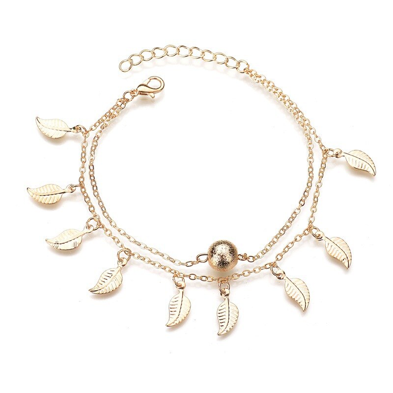 Enkelbanden Vrouwen Strand Voeten Armbanden Leaf Decoratie Boho Been Armband Rvs Enkelband Lichtmetalen Sieraden Accessoires