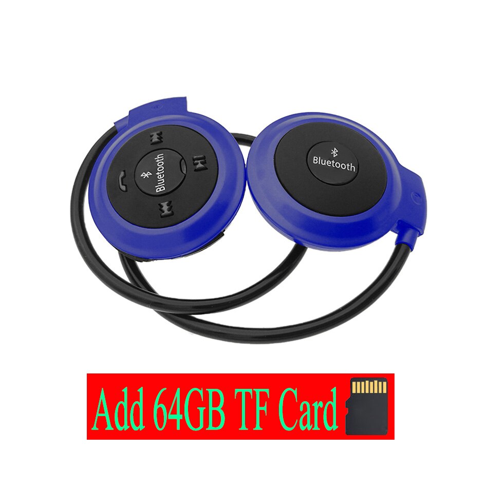 8 Hours Work Strong FM Radio 503 Bluetooth 4.0 Headset Mini 503 Sport Wireless Headphones Earphone + 64GB 32GB 16GB 8GB TF Card: Blue Add 64G TF Card