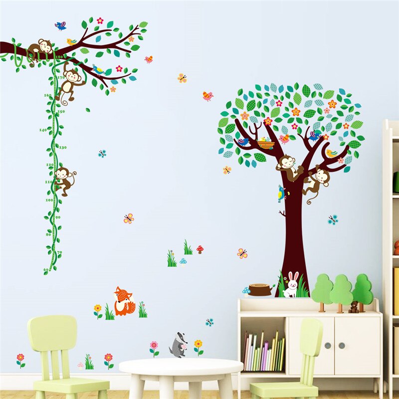 Jungle Monkey Tree Animlas Forest Wall Sticker Decorative Poster For Kids Baby Nursery DIY Home Decor Decal Mural Children