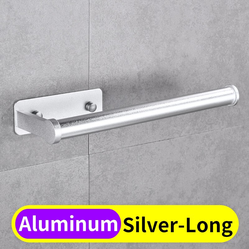 Toiletpapirholder sort aluminium badeværelse toiletrulle papirholder vakuum vægmonteret køkkenpapirholder serviet håndklædeholder: Sølv-lang
