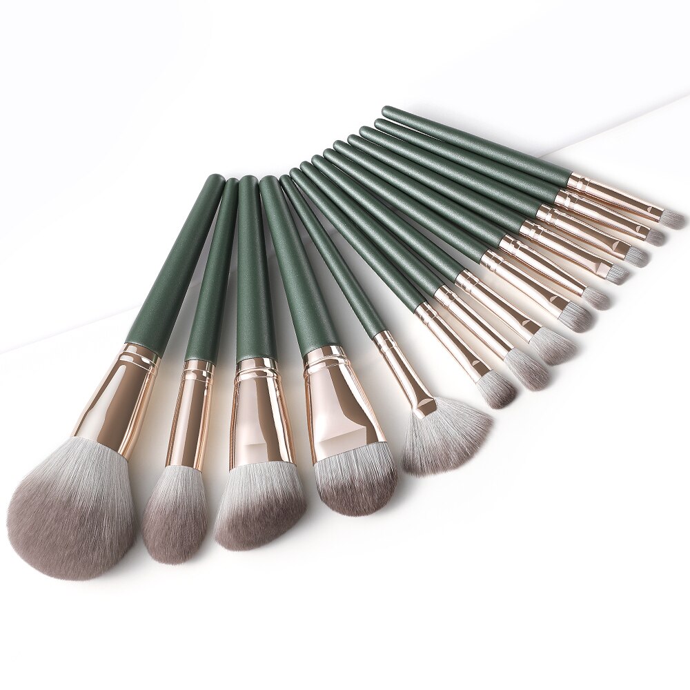 XINYAN 14pcs Makeup Brushes Set Eyeshadow Powder Green Matte Wood Handle Concealer Cosmetic Eyebrow Beauty Tool: Default Title