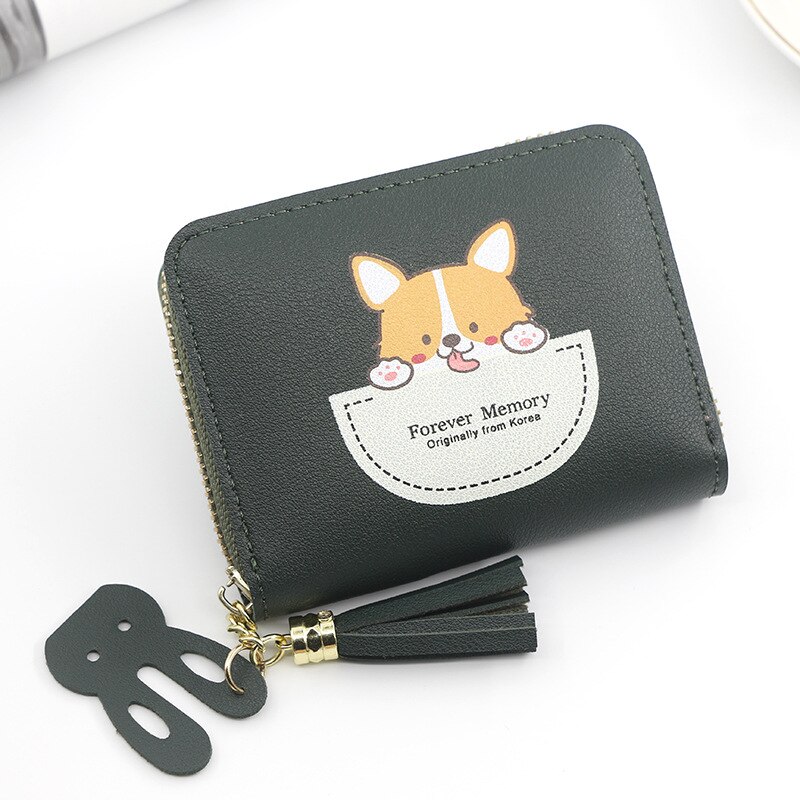 Cartera de gato con borla pequeña para mujer, Cartera de de , monedero de cuero Pu, titular de la tarjeta femenina, Billetera