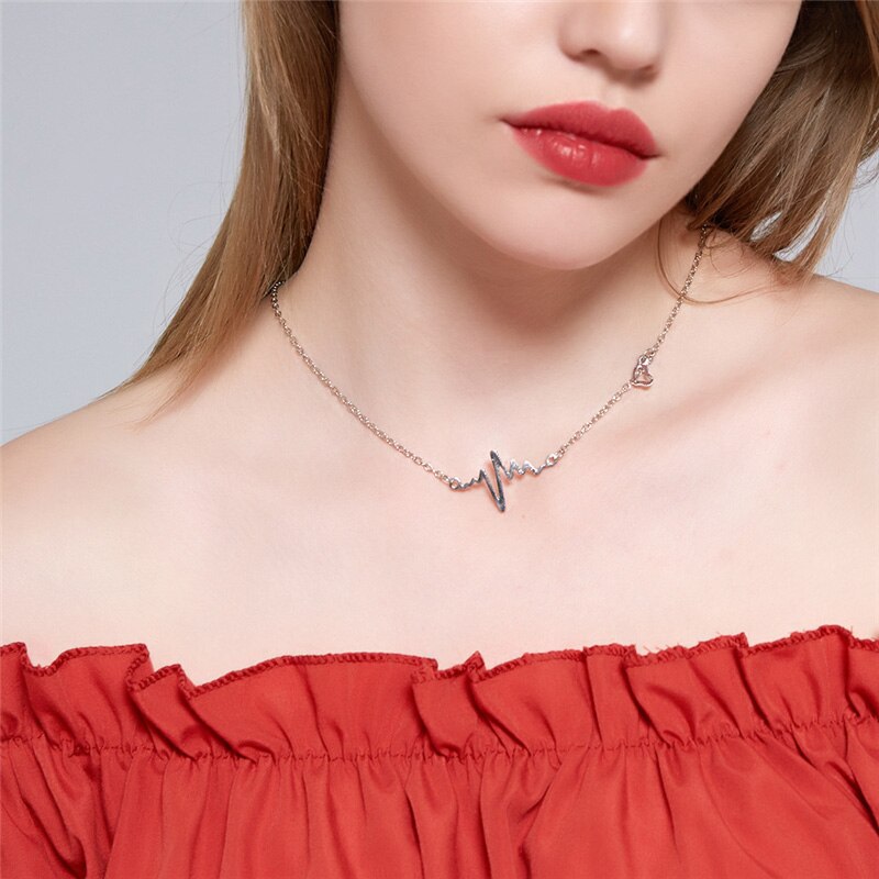 Colliers en chaîne d'électrocardiogramme pour femmes, pendentif de battement de cœur, bijoux pour amoureux, à la: 2