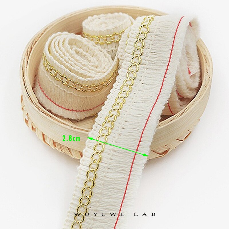 Tira de hilo de algodón Beige grueso de 5M, flecos de encaje dorado, recorte de ropa DIY, accesorios de ropa, almohada, cortina, decoración, 2,8 cm