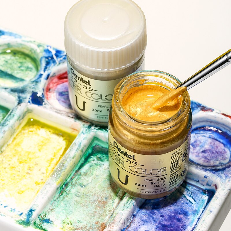 Japan Pentel Poster Color Gold/silver Pigment 30ML for Calligraphy Brush Ink Advertising Painting Pigment Gouache Painting