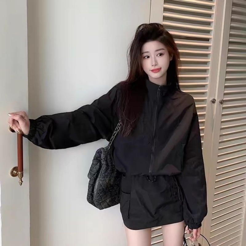 Stora jackor kvinnor bf-stil chic harajuku casual koreansk vindjacka kappor dragkedja streetwear höst ytterkläder