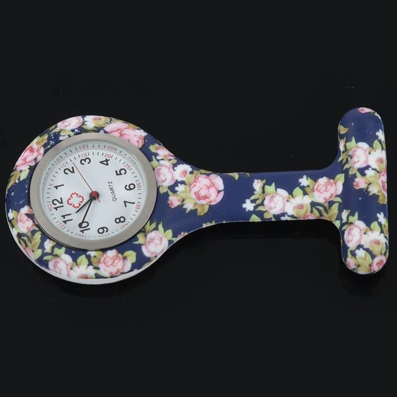 Niebieska różowa piwonia wzór silikonowe pielęgniarki broszka tunika zegarek kieszonkowy kieszonka na zegarek ze stali nierdzewnej