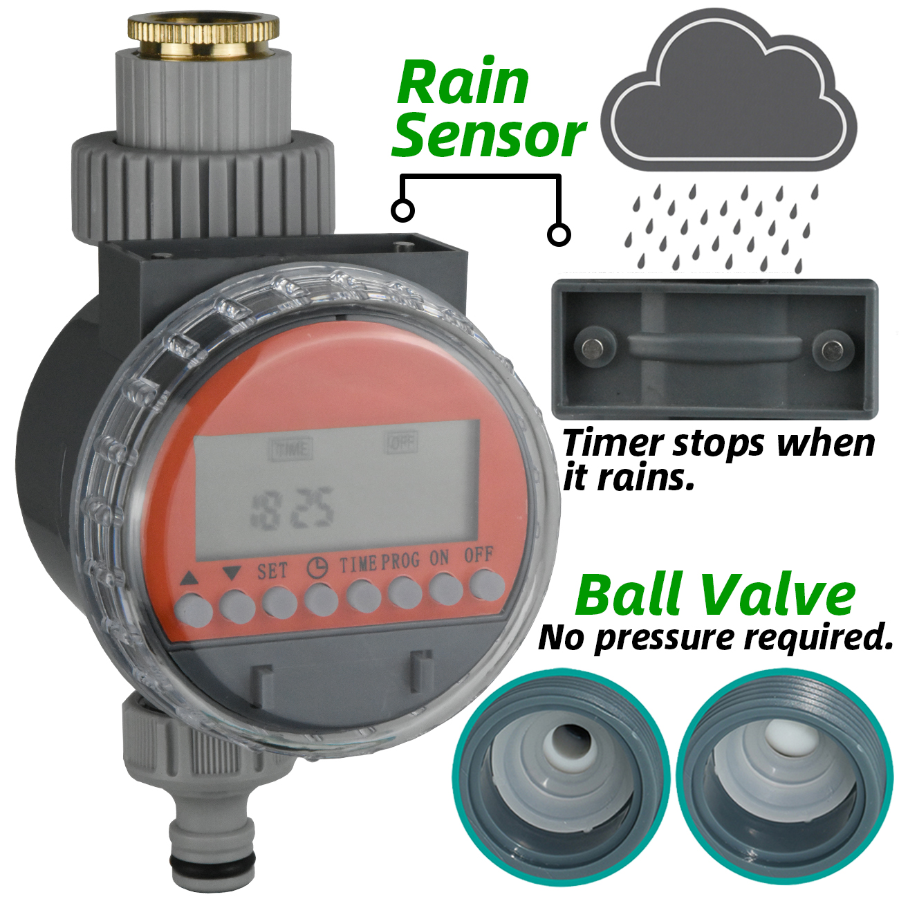 Zawór kulowy czujnika deszczu robić szklarni KESLA, bezciśnieniowy, z timerem robić automatycznego nawadniania, zestaw robić nawadniania kropelkowego, zbiornik na wodę.