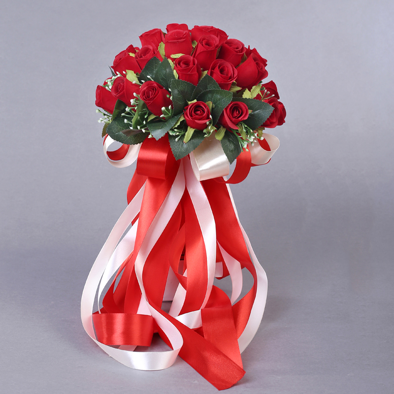 Flores de Rosa artificiales hechas a mano para novia, flores hermosas, perlas, detalles de encaje, ramos de boda con cinta, , 36 Uds.