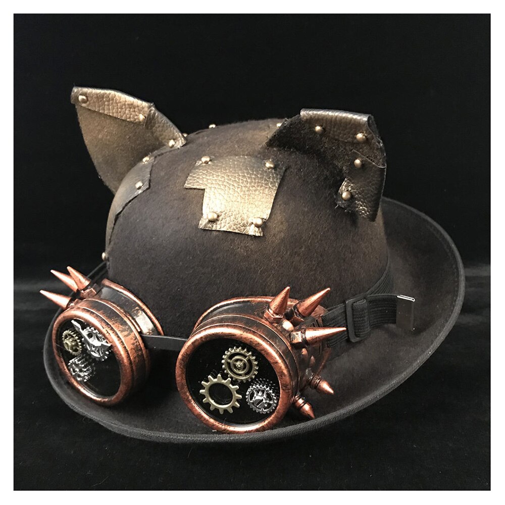 Kvinner steampunk bowlerhatt patch utstyr briller gull topper topp hatter fedora hodeplagg cosplaybillycock brudgommen lue: Svart jd