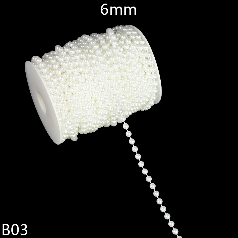 3m imiterede perle perler linje kæde trim 4mm-10mm perle gardin til bryllup brud buket indretning gør-det-selv smykker tøjtilbehør: B03-6mm