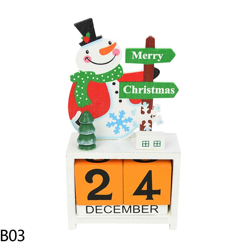 Christmas Wooden Craft Santa Claus Snowman Elk Christmas Advent Calendar With Painted Blocks Countdown Christmas Decoration: B03-snowman