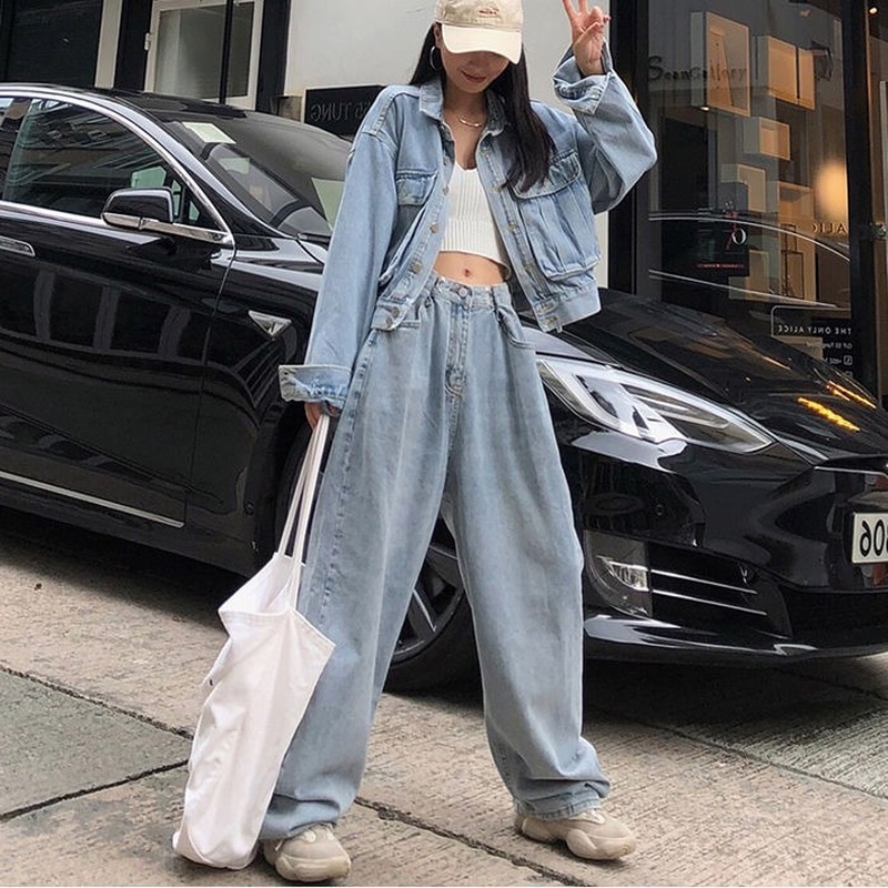 GETADME Women Korean Fashion Vintage Classical Chic Jeans Straight Leg Simple Jeans Grunge Harajuku Blue Denim Pants Y2k Tide Aesthetic