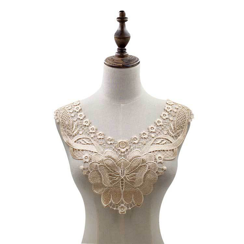 1pc 100%  polyester spets blomma halsband spets krage spets trim diy broderi franska spets tyg halsringning applikation sy hantverk: Beige